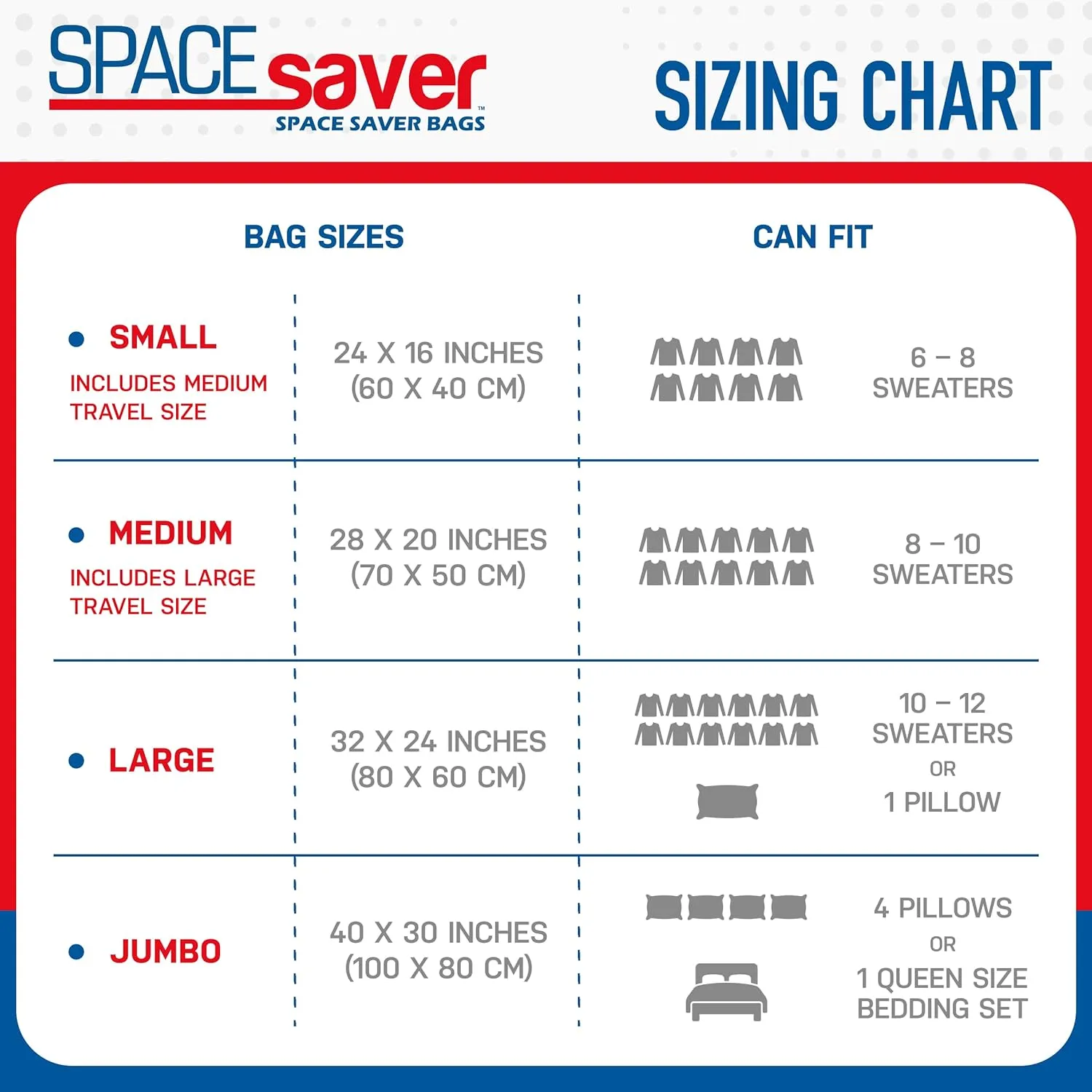 Spacesaver Bags, 80% More Storage, Hand-Pump for Travel, Space Saver Vacuum Storage Bags with Double-Zip Seal and Triple Seal Turbo-Valve for Max Space Saving in storaging Bag (Large 6 Pack)