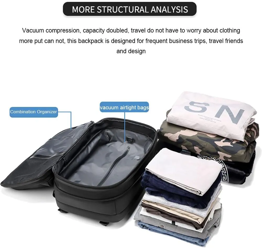 Spacevacpro Backpack, Expandable Multifunctional Large Capacity, Travel Backpack With Vacuum Water Resistant (Black)
