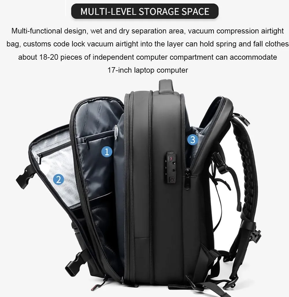 Spacevacpro Backpack, Expandable Multifunctional Large Capacity, Travel Backpack With Vacuum Water Resistant (Black)