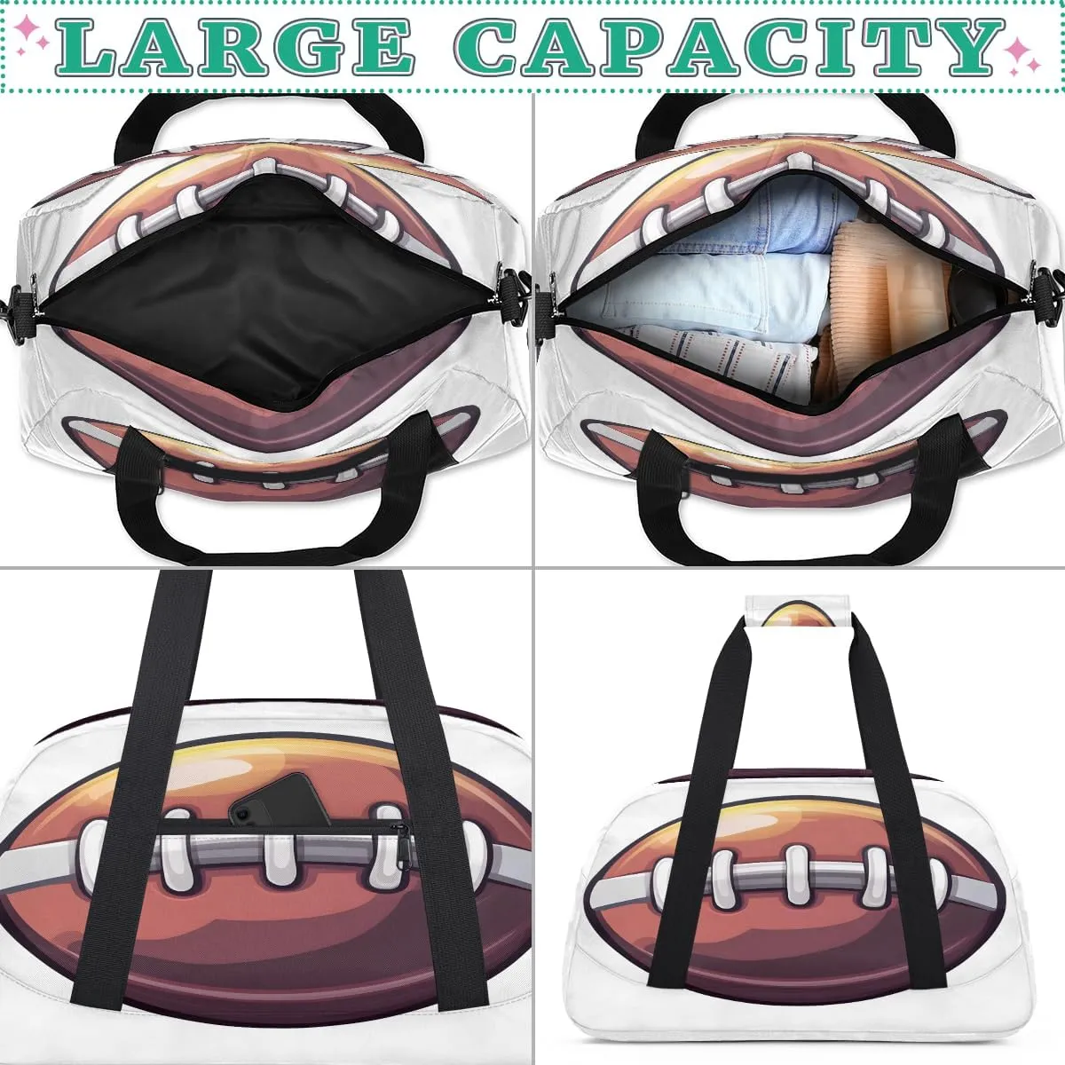 Sport Balls Kids Overnighter Duffel Bags for Boys, Carry-On Size Sports Gym Bag with Front Zipper Pocket for School Practice or Overnight Travel Weekender Sleepover Tote Bag