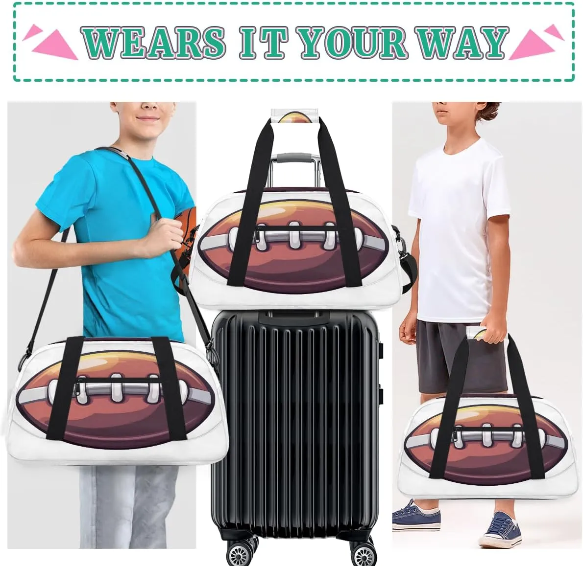 Sport Balls Kids Overnighter Duffel Bags for Boys, Carry-On Size Sports Gym Bag with Front Zipper Pocket for School Practice or Overnight Travel Weekender Sleepover Tote Bag
