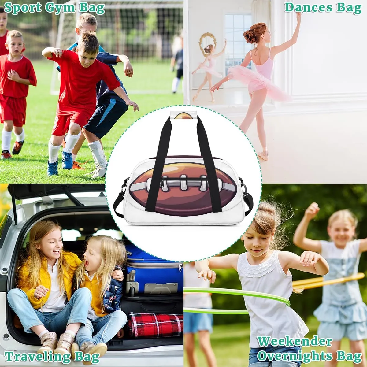 Sport Balls Kids Overnighter Duffel Bags for Boys, Carry-On Size Sports Gym Bag with Front Zipper Pocket for School Practice or Overnight Travel Weekender Sleepover Tote Bag
