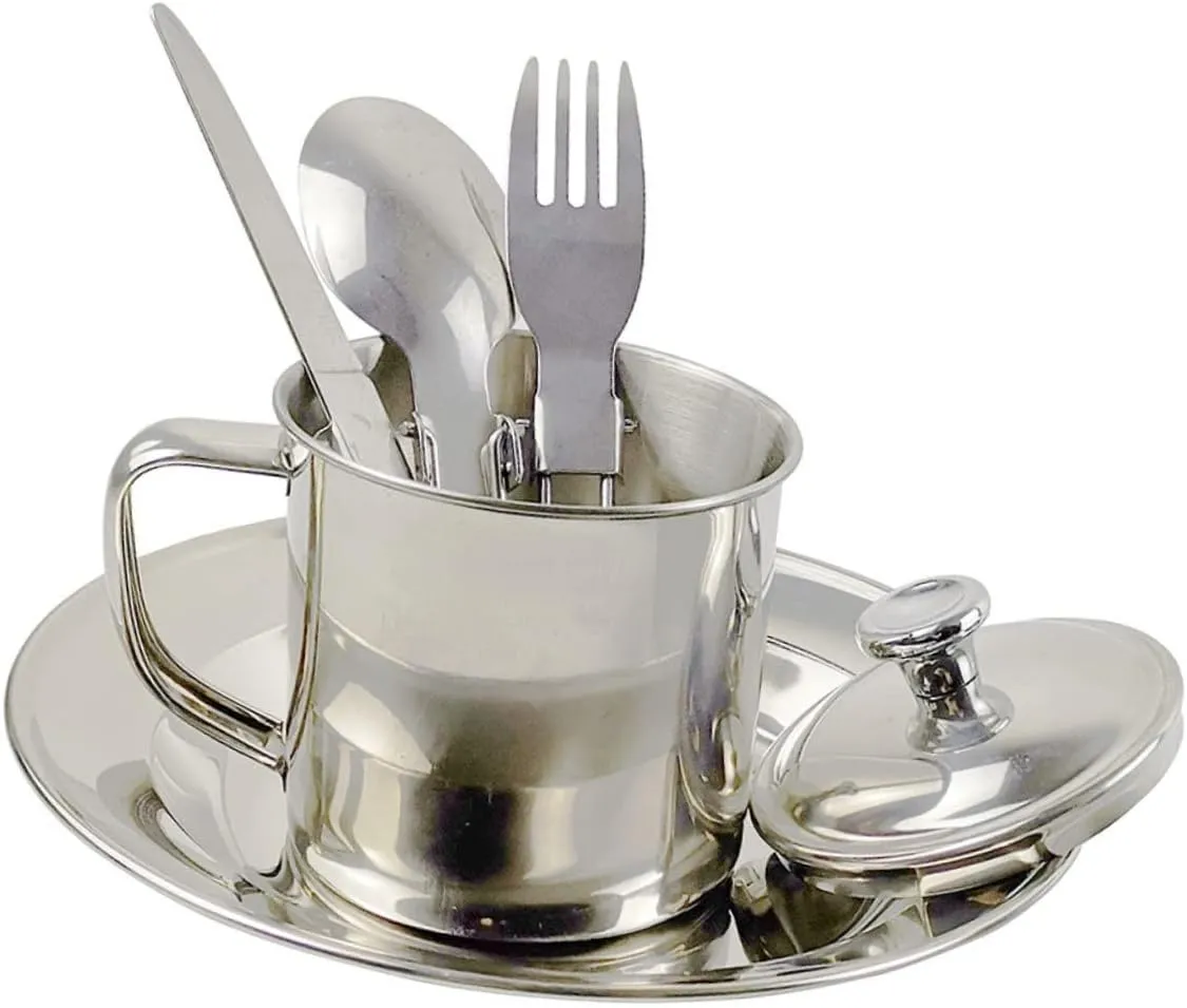 Stainless Steel Camping Cookware Set 1-2 Person Travel Cutlery Portable Pot for Outdoor Cooking No Hand Injury