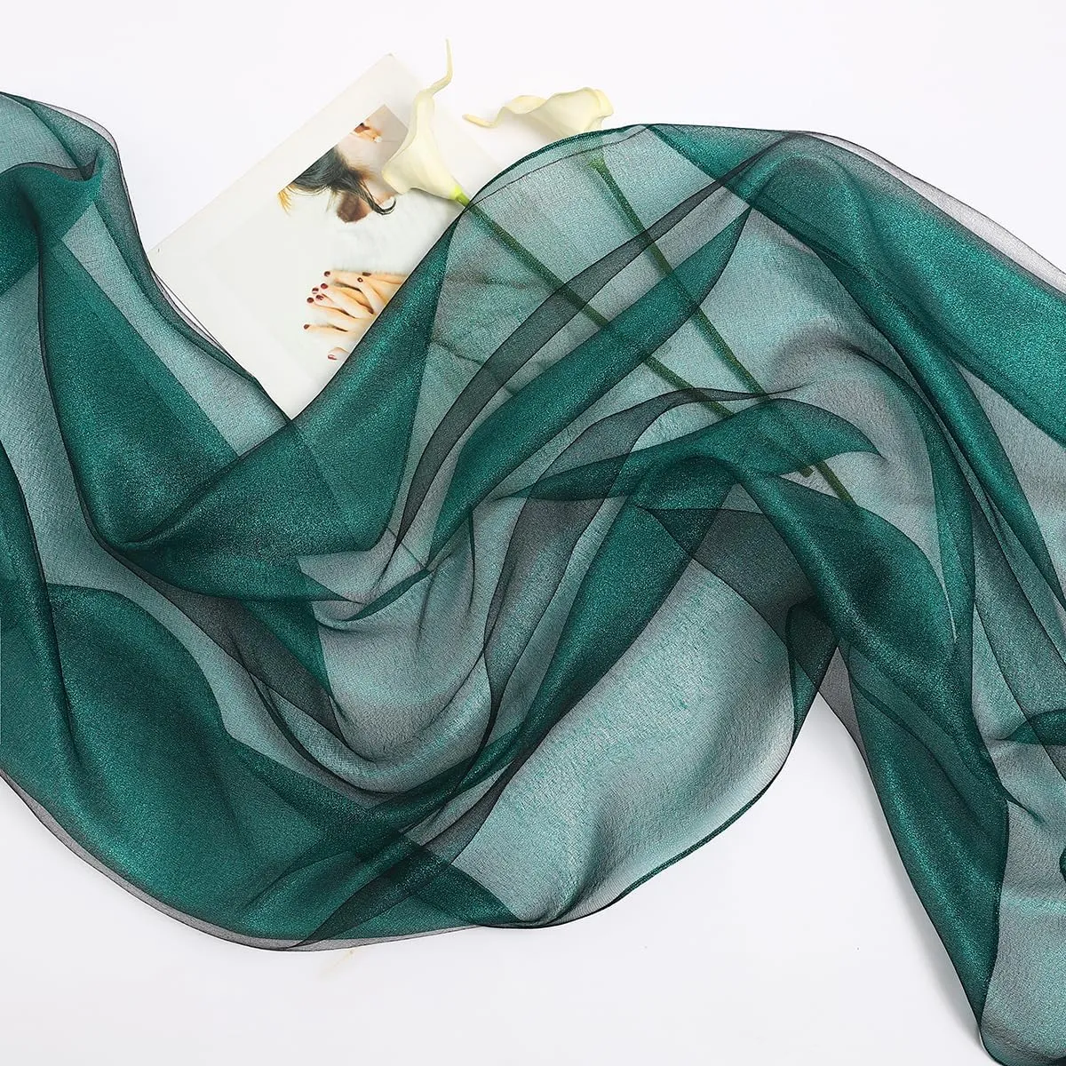STARWHISPER Women's Sparkle Silk Scarf Shawl Wrap for Evening Dress Wedding Party Double layer