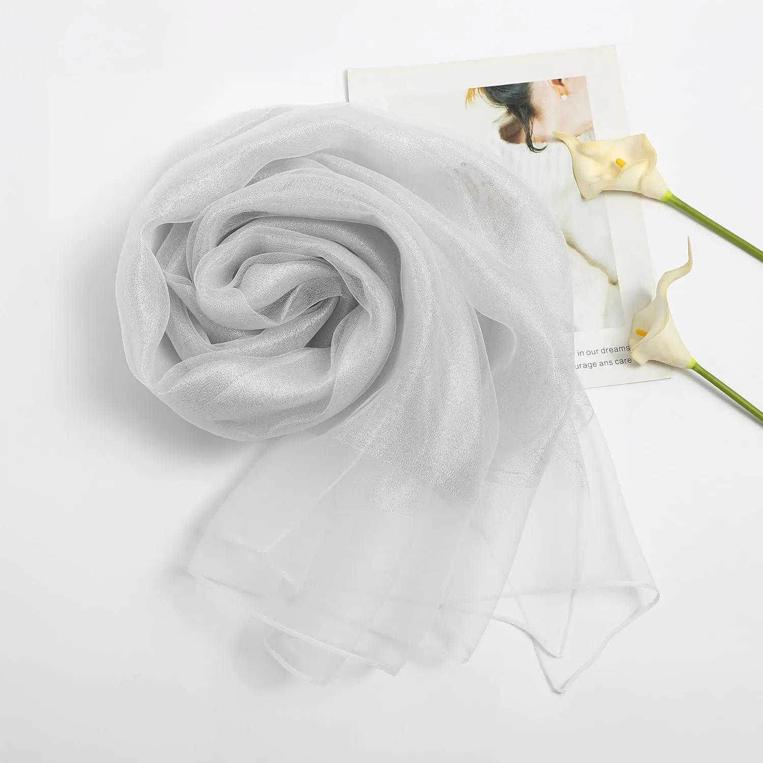 STARWHISPER Women's Sparkle Silk Scarf Shawl Wrap for Evening Dress Wedding Party Double layer
