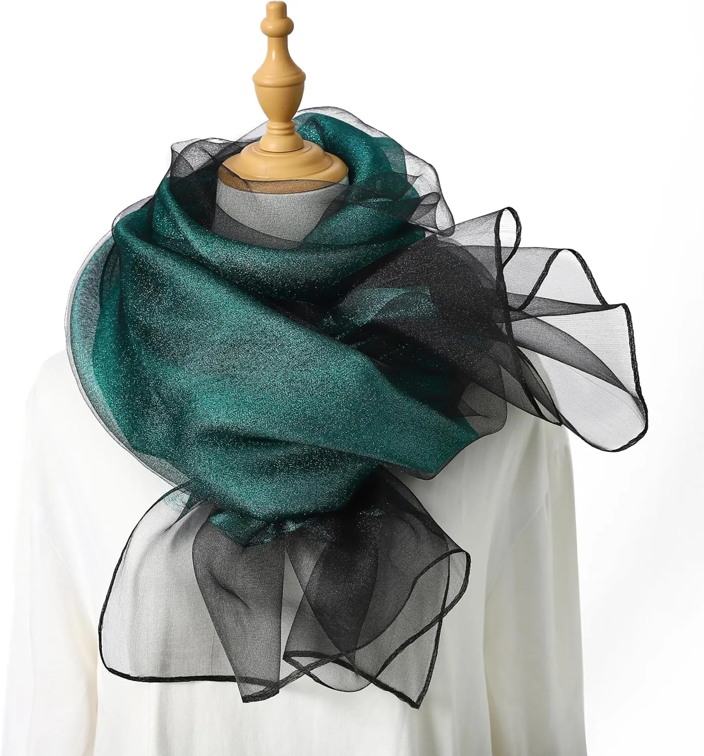 STARWHISPER Women's Sparkle Silk Scarf Shawl Wrap for Evening Dress Wedding Party Double layer