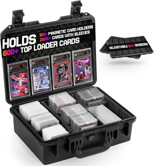 Storage Case with Adjustable Dividers, Waterproof Organizer for Rigid, Magnetic Sleeves (Holds 600  Top Loaders)