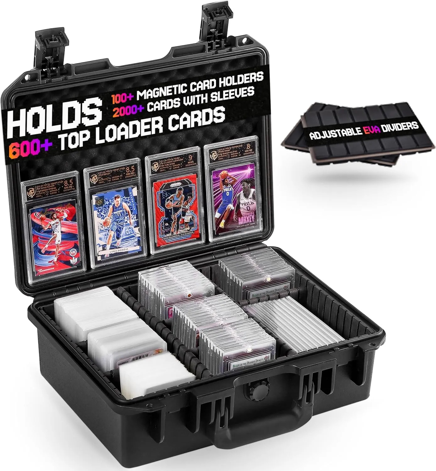 Storage Case with Adjustable Dividers, Waterproof Organizer for Rigid, Magnetic Sleeves (Holds 600  Top Loaders)