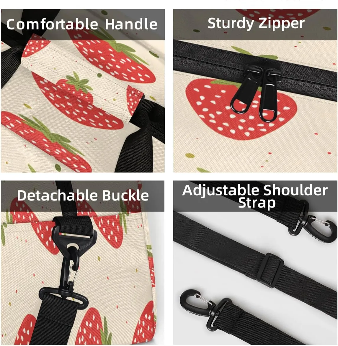 Strawberry Custom Small Gym Bag 18 inch for Women Men Personalized Strawberries Carry On Overnight Weekender Bag for Travel Work Dance Sport