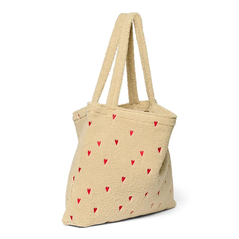 Studio Noos Tote Bag Teddy 'Hearts' Ecru