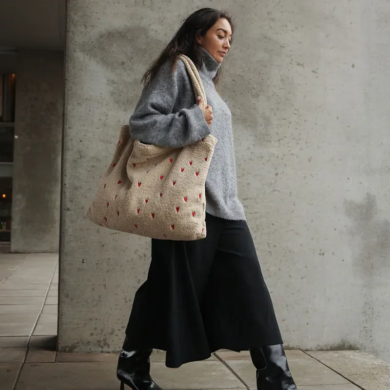 Studio Noos Tote Bag Teddy 'Hearts' Ecru