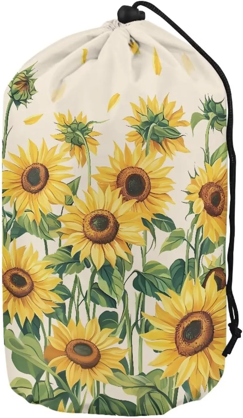 Stuff Bag Sunflower Pattern Draw String Bag Waterproof Sleeping Bag Storage Sack for Travel Camping Hiking Outdoor Set of 3