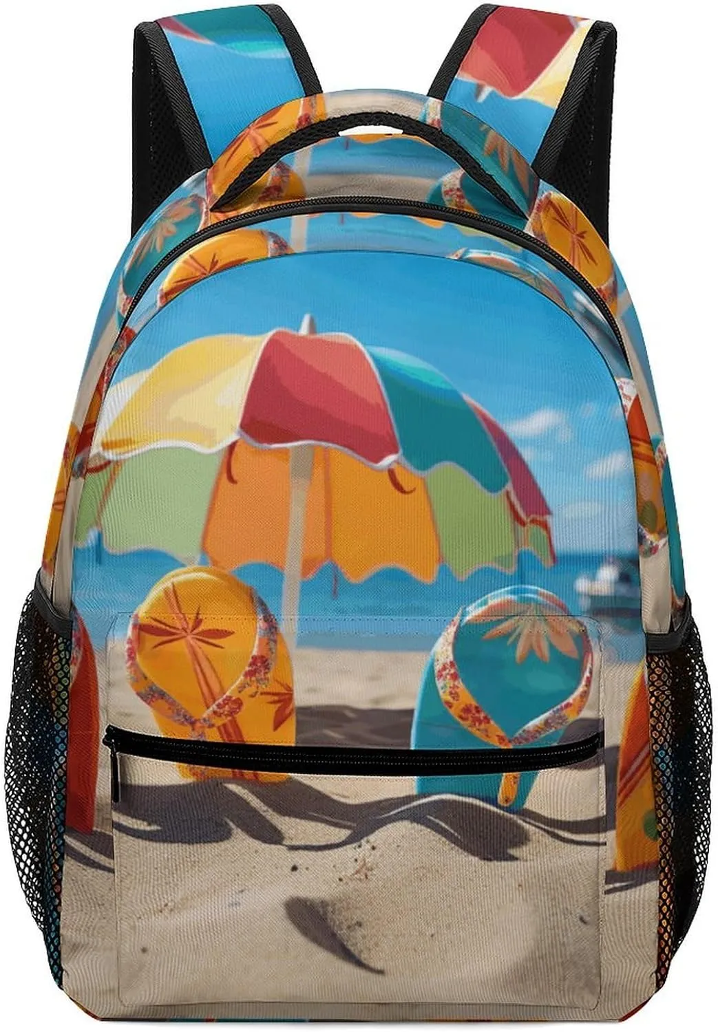 Stylish Backpack, Colorful Flip Flops Beach Ball Print Durable Backpack Travel Backpack Hiking Backpack Ergonomic Backpack Comfortable Backpack