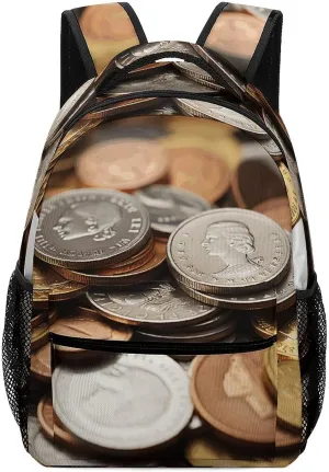 Stylish Backpack, Currency Coin Print Durable Backpack Travel Backpack Hiking Backpack Ergonomic Backpack Comfortable Backpack