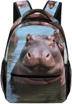 Stylish Backpack, Cute Hippos Print Durable Backpack Travel Backpack Hiking Backpack Ergonomic Backpack Comfortable Backpack