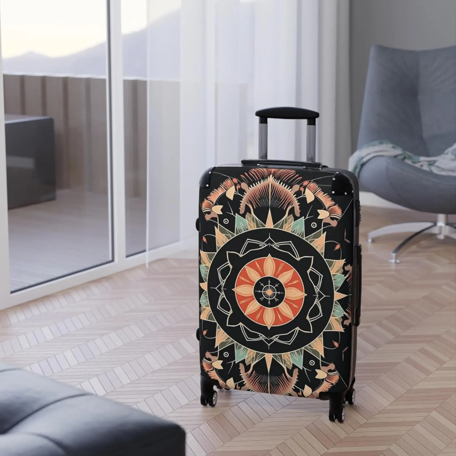 Stylish Travel Suitcase with Mandala Design, Luggage for Adventurers, Vacation, Gift for Travelers, Unique Bag