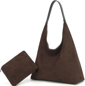 Suede Tote Bag for Women, Super Soft Slouchy Hobo Bags, Large Capacity Work Handbags, Vintage Brown Suede Bags