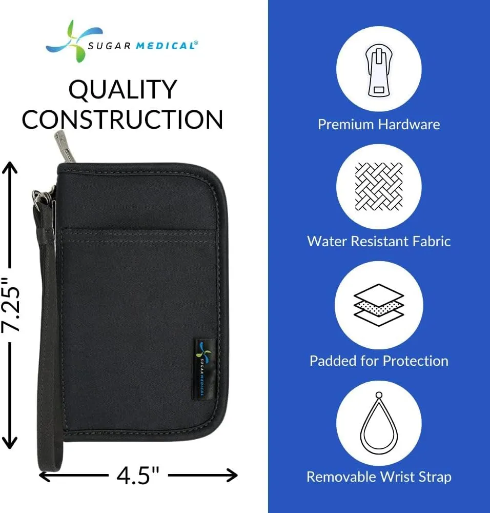 Sugar Medical Diabetes Supply Case | Medical Supplies Travel Bag | Glucose Meter Organizer | Diabetic Care Products | Glucometer Kit (Jet Black)