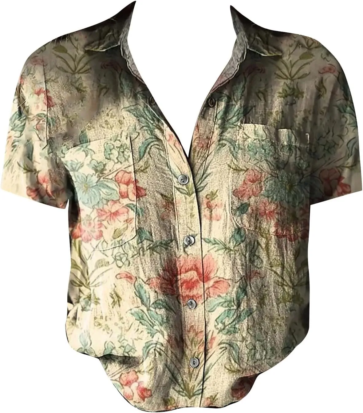 Summer Tops for Women 2025 Trendy Boho Floral Print Shirt Short Sleeve Button up Peasant Blouses Casual Loose Outfits