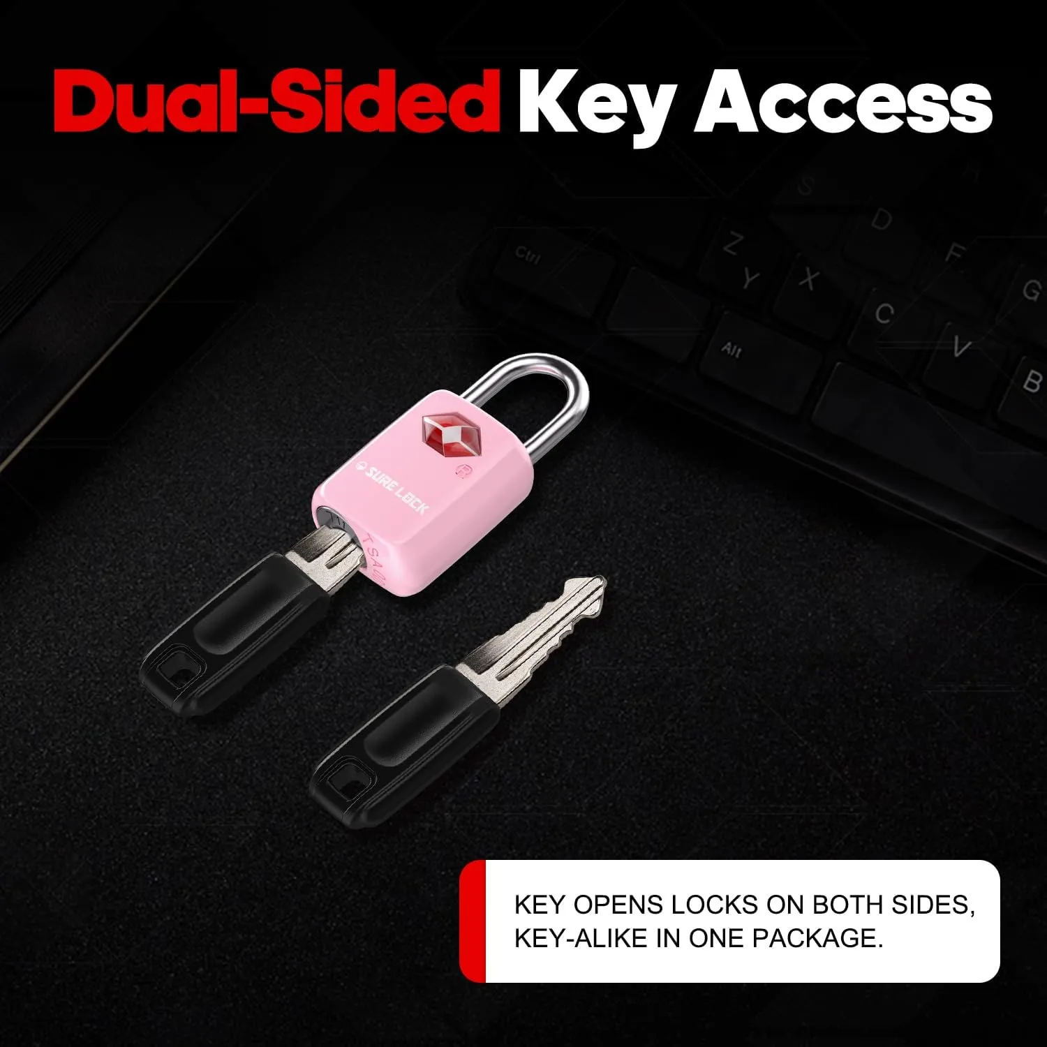 Sure Lock TSA Approved Luggage Locks Mini Size Lock with Keys for Travel, Zinc Alloy Body with Steel Shackle, Key Alike, Key Alike in The Same Package