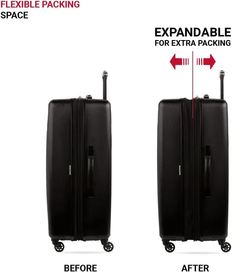 SwissGear 8018 Hardside Expandable Luggage with Spinner Wheels, Black, Checked-Large 27-Inch