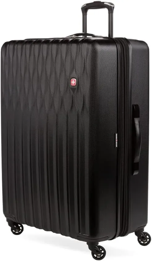 SwissGear 8018 Hardside Expandable Luggage with Spinner Wheels, Black, Checked-Large 27-Inch