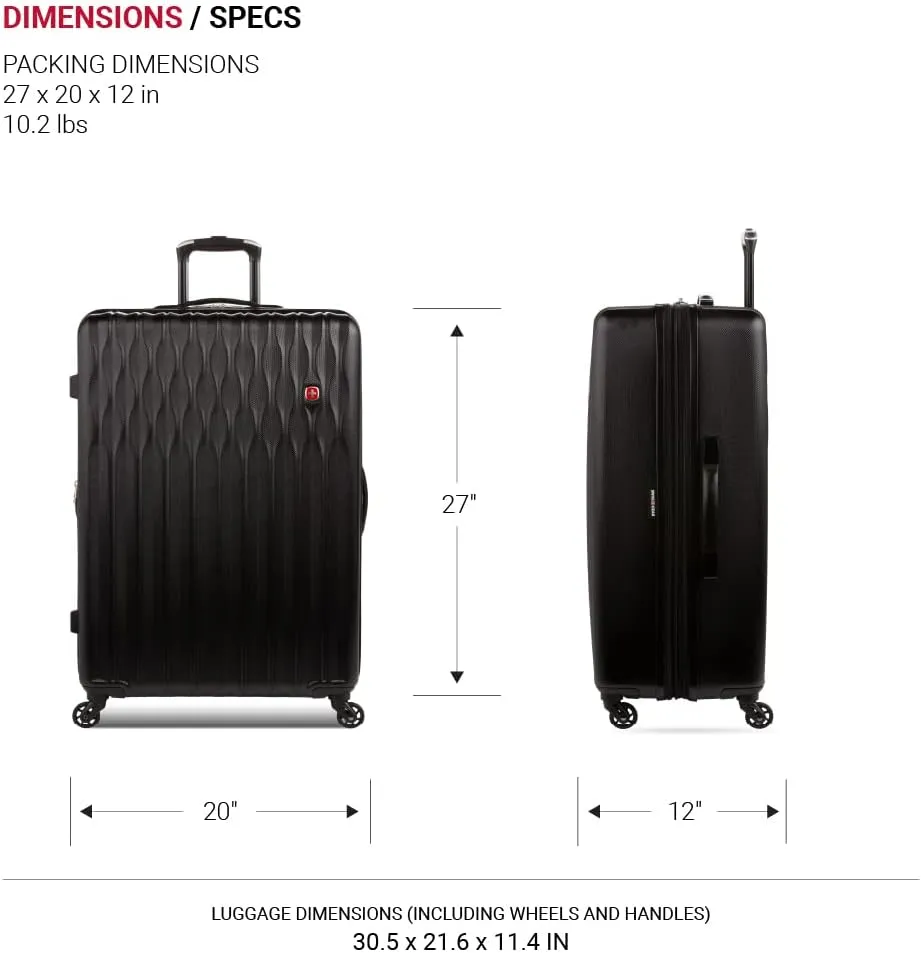 SwissGear 8018 Hardside Expandable Luggage with Spinner Wheels, Black, Checked-Large 27-Inch
