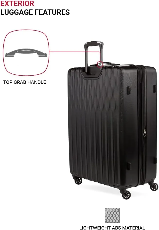 SwissGear 8018 Hardside Expandable Luggage with Spinner Wheels, Black, Checked-Large 27-Inch