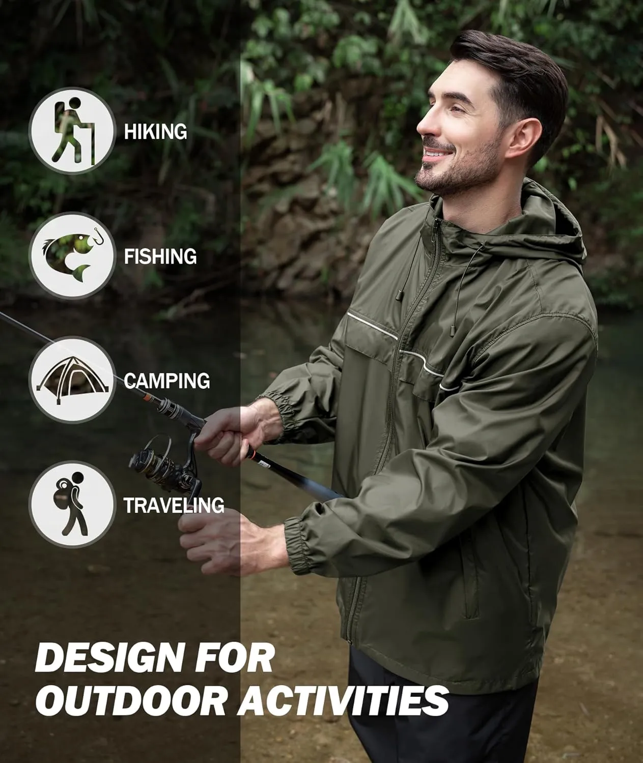 SWISSWELL Mens Waterproof Windbreaker Rain Jacket Lightweight Packable Raincoat with Hood for Golf Hiking Travel