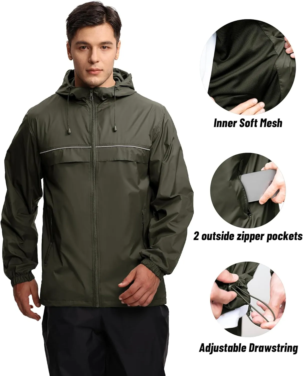 SWISSWELL Mens Waterproof Windbreaker Rain Jacket Lightweight Packable Raincoat with Hood for Golf Hiking Travel