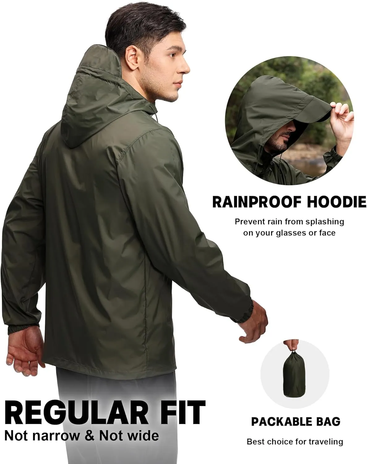 SWISSWELL Mens Waterproof Windbreaker Rain Jacket Lightweight Packable Raincoat with Hood for Golf Hiking Travel