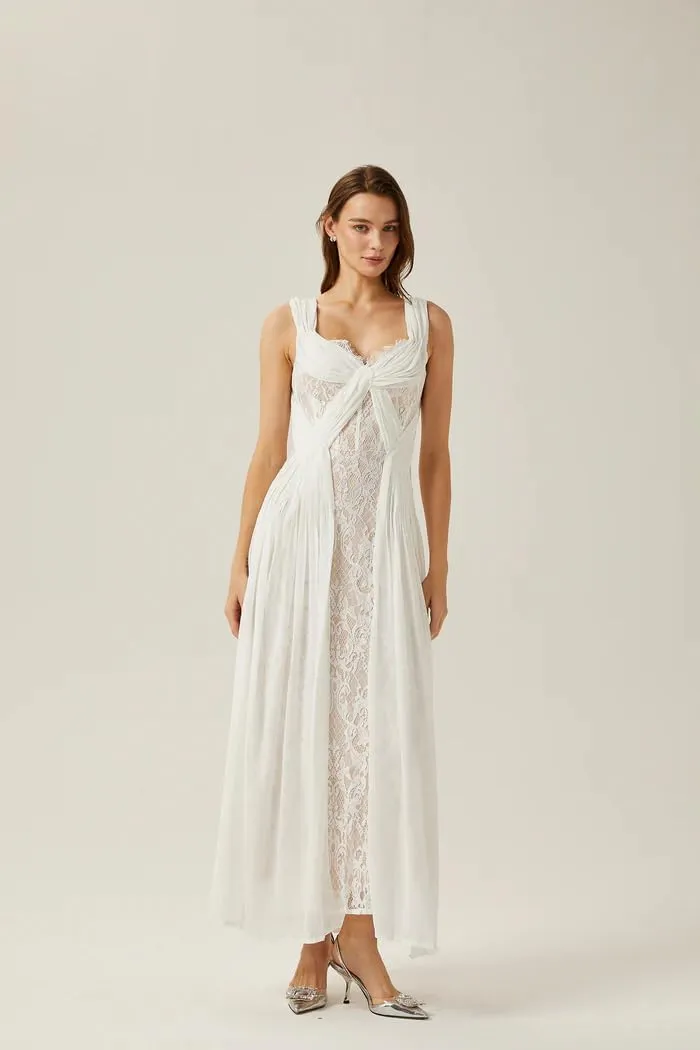 SYYS Boho Wedding Dress for Women V Neck Lace Applique Wide Straps Formal Gown SYYS535