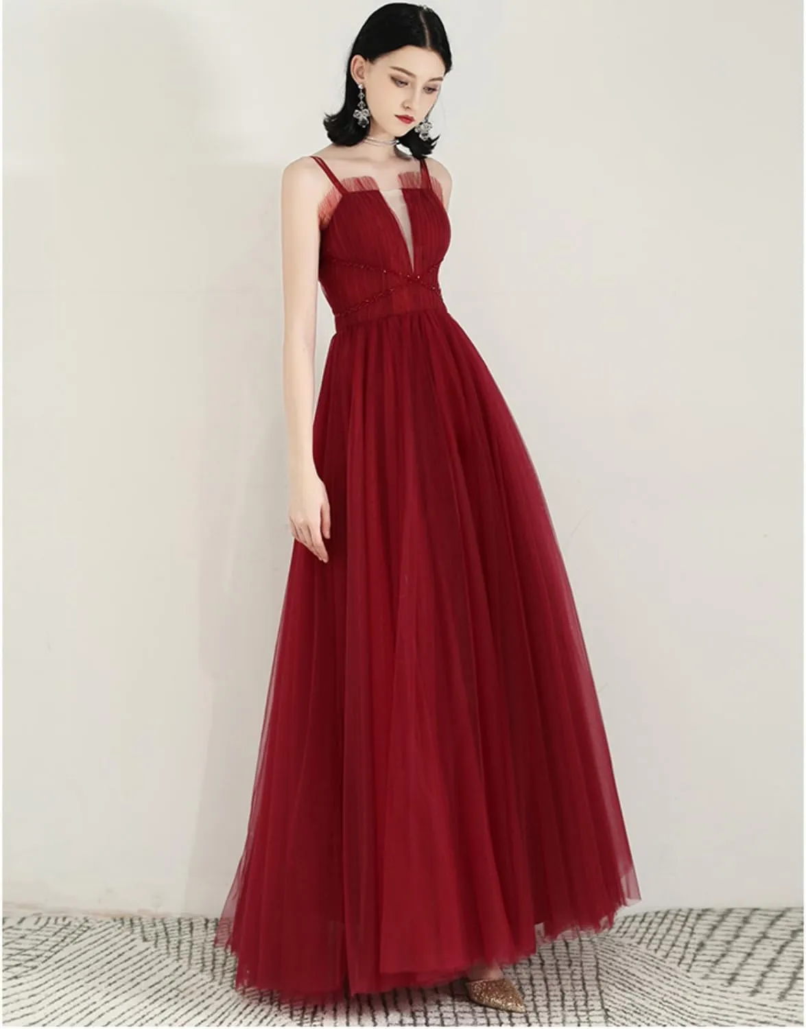 SZ102 New Pleated mesh Beaded Spaghetti Strap Dress for Special Occasions Prom Bridesmaid Dress for Women's Dress Party