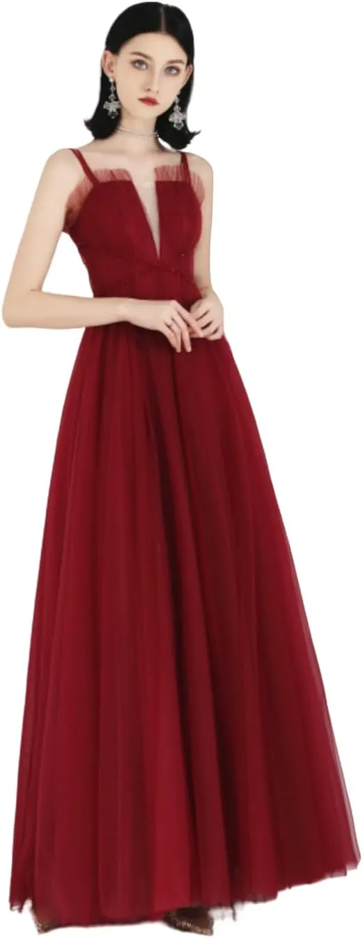 SZ102 New Pleated mesh Beaded Spaghetti Strap Dress for Special Occasions Prom Bridesmaid Dress for Women's Dress Party