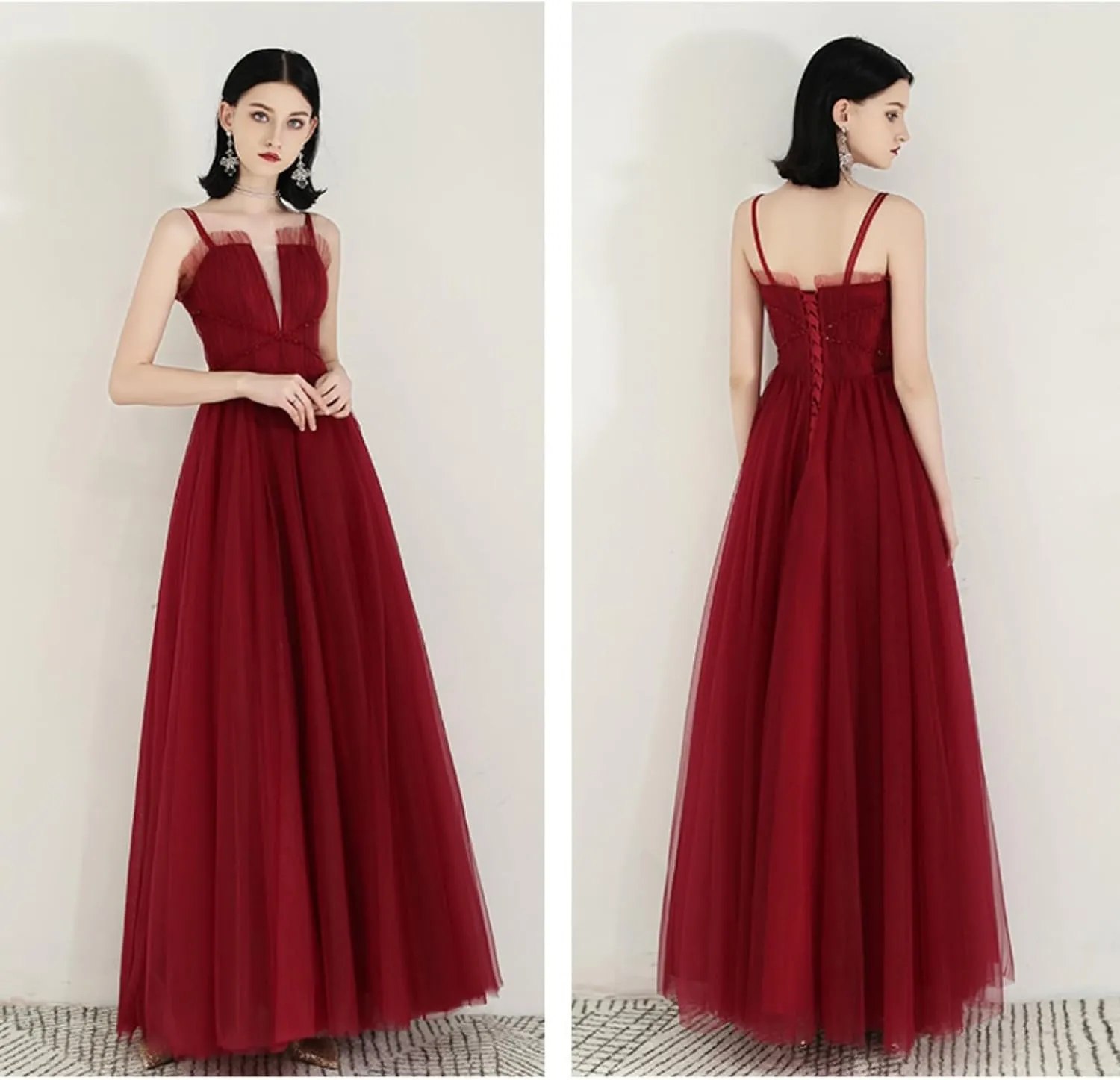 SZ102 New Pleated mesh Beaded Spaghetti Strap Dress for Special Occasions Prom Bridesmaid Dress for Women's Dress Party