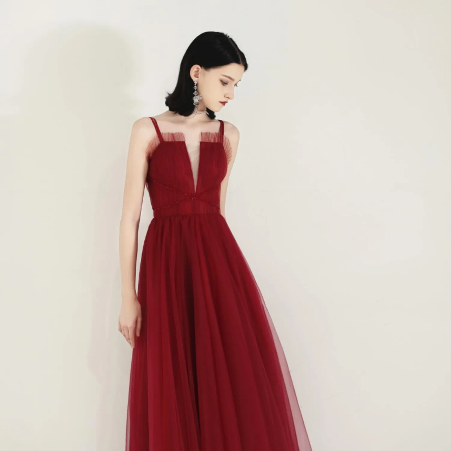 SZ102 New Pleated mesh Beaded Spaghetti Strap Dress for Special Occasions Prom Bridesmaid Dress for Women's Dress Party