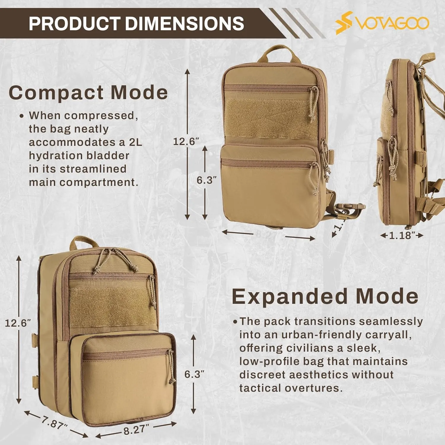 Tactical Hydration Pack for 2L Hydration Water Bladder, Expandable Backpack for Chest Rig and Tactical Vest