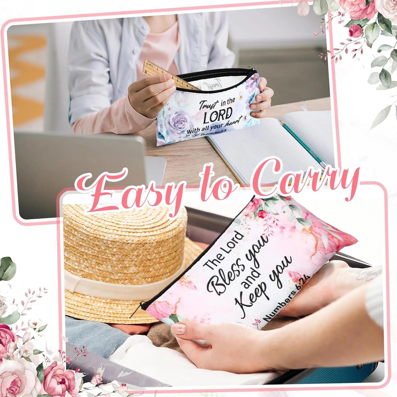 Talltalk 14 Pcs Christian Cosmetic Bags Bulk Christian Gift for Women Makeup Bags Inspirational Bible Verse Pencil Pouch for Graduation Mother's Day Travel Motivational Religious Favors(Vibrant)