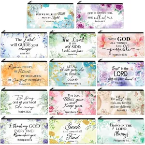 Talltalk 14 Pcs Christian Cosmetic Bags Bulk Christian Gift for Women Makeup Bags Inspirational Bible Verse Pencil Pouch for Graduation Mother's Day Travel Motivational Religious Favors(Vibrant)