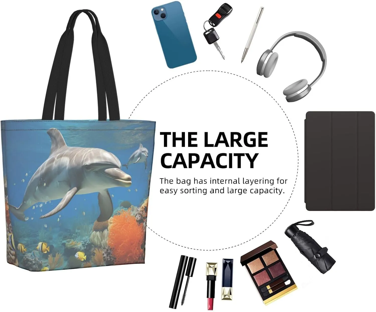 Tote Bag for Women Grocery Bag Reusable Shopping Bag Elephant white pattern Handbag Foldable Shoulder Bag