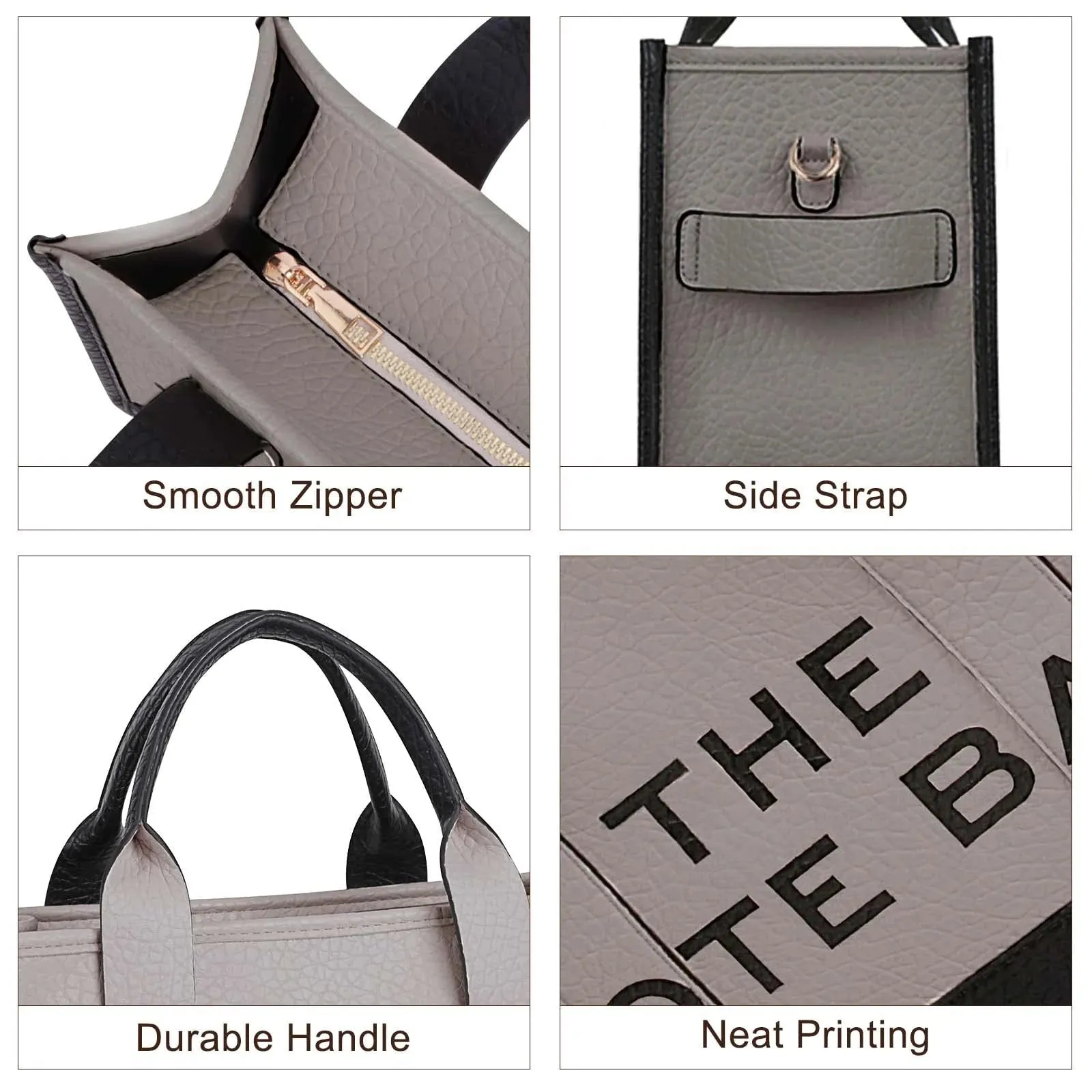 Tote Bags,Leather Dark Khaki Leisure Bags with Zipper,;Large Shopping Handbags for Women
