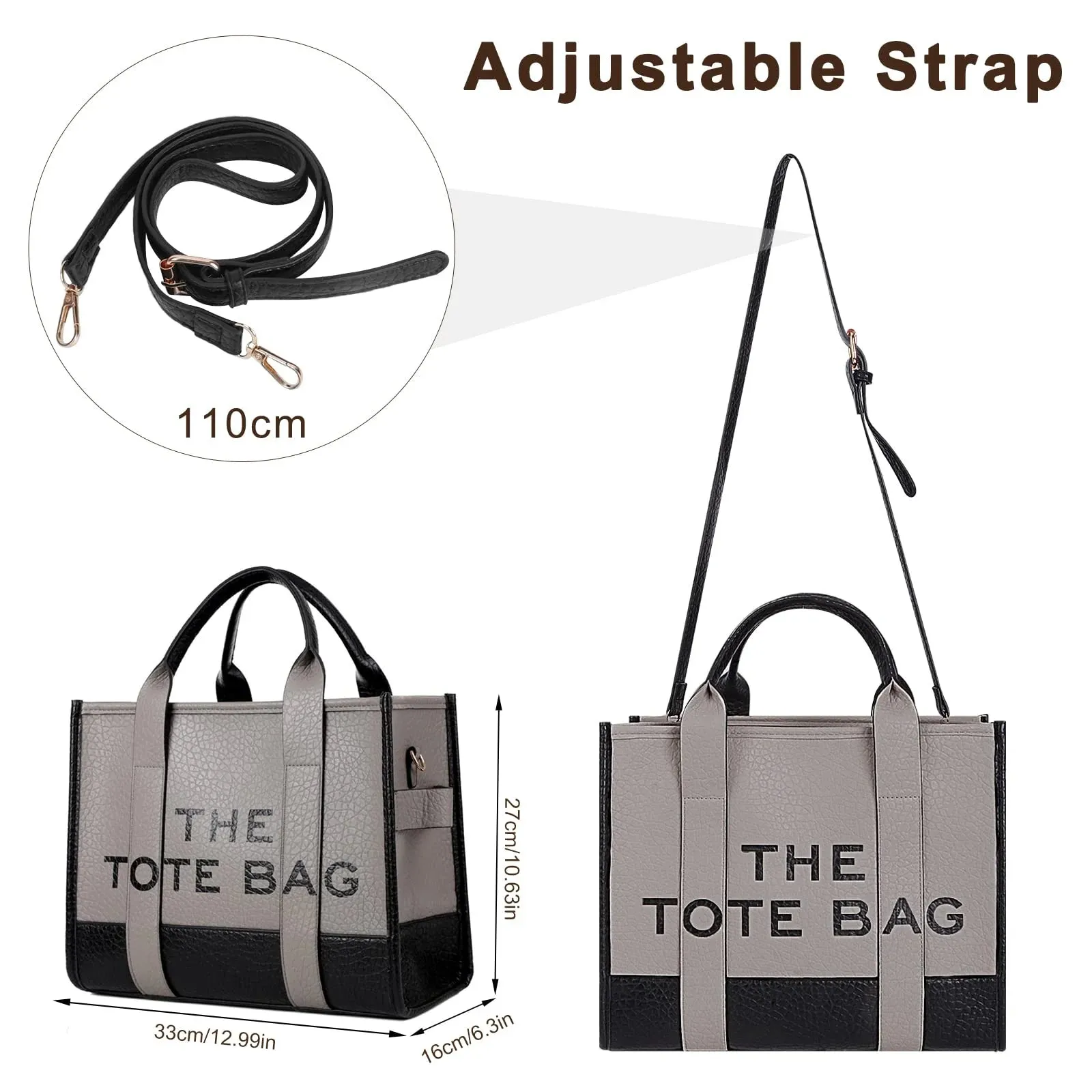 Tote Bags,Leather Dark Khaki Leisure Bags with Zipper,;Large Shopping Handbags for Women