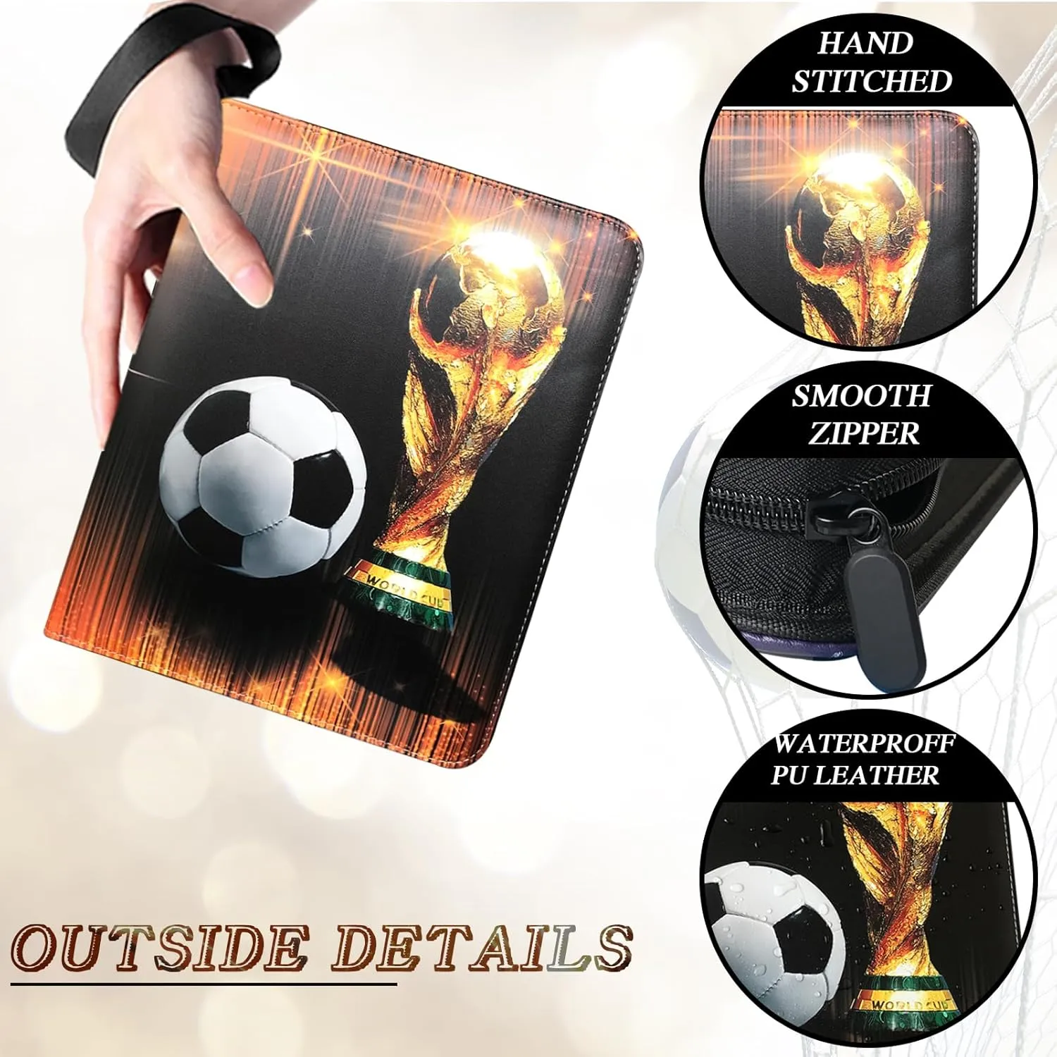 Trading Card Binder 400 Pockets, Soccer Card Binder Holder with 50 Removable Sleeves Fits 400 Sport Cards, Soccer Card Gifts Collector Album with Zipper Storage Display Case
