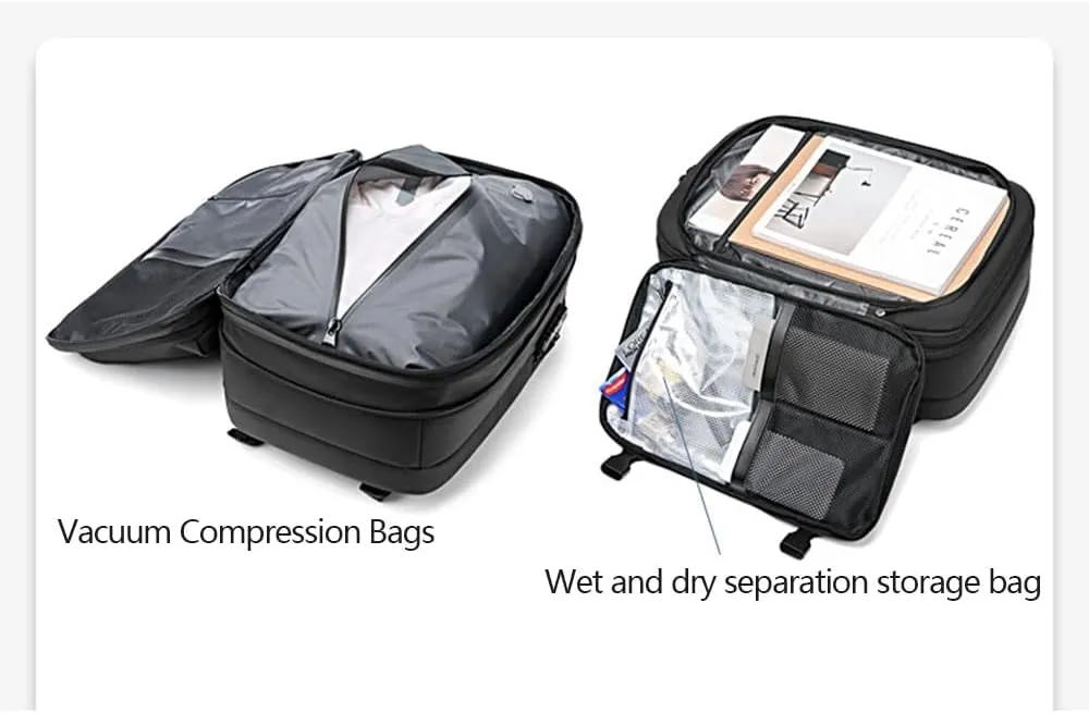 Transactione Backpack, Expandable Multifunctional Large Capacity Backpack,Travel Anti-Theft Vacuum Airbag Backpack (Black), Medium