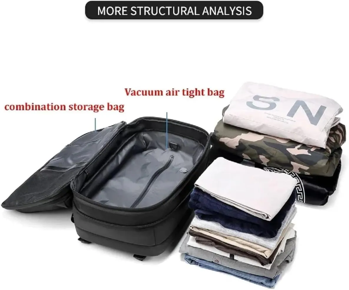 Transactione Backpack, Expandable Multifunctional Large Capacity Backpack,Travel Anti-Theft Vacuum Airbag Backpack (Black), Medium