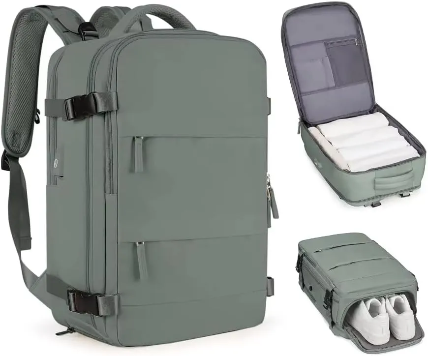 Travel Backpack, Durable, Lightweight, Multiple Compartments (Dark Green), Large