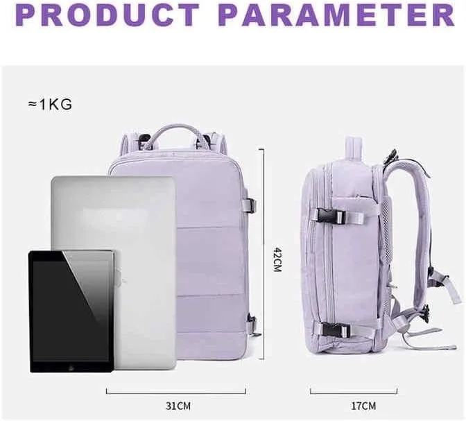 Travel Backpack, Durable, Lightweight, Multiple Compartments (Grey), Large