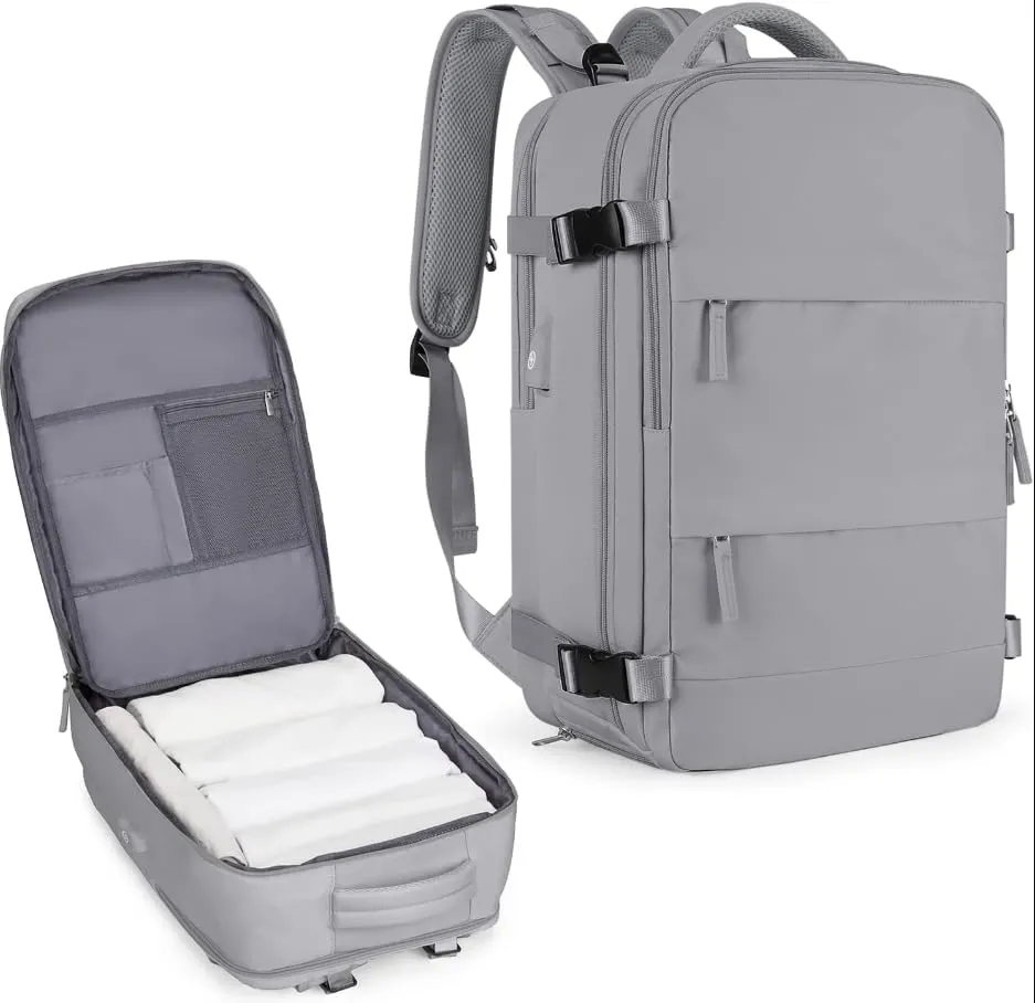 Travel Backpack, Durable, Lightweight, Multiple Compartments (Grey), Large