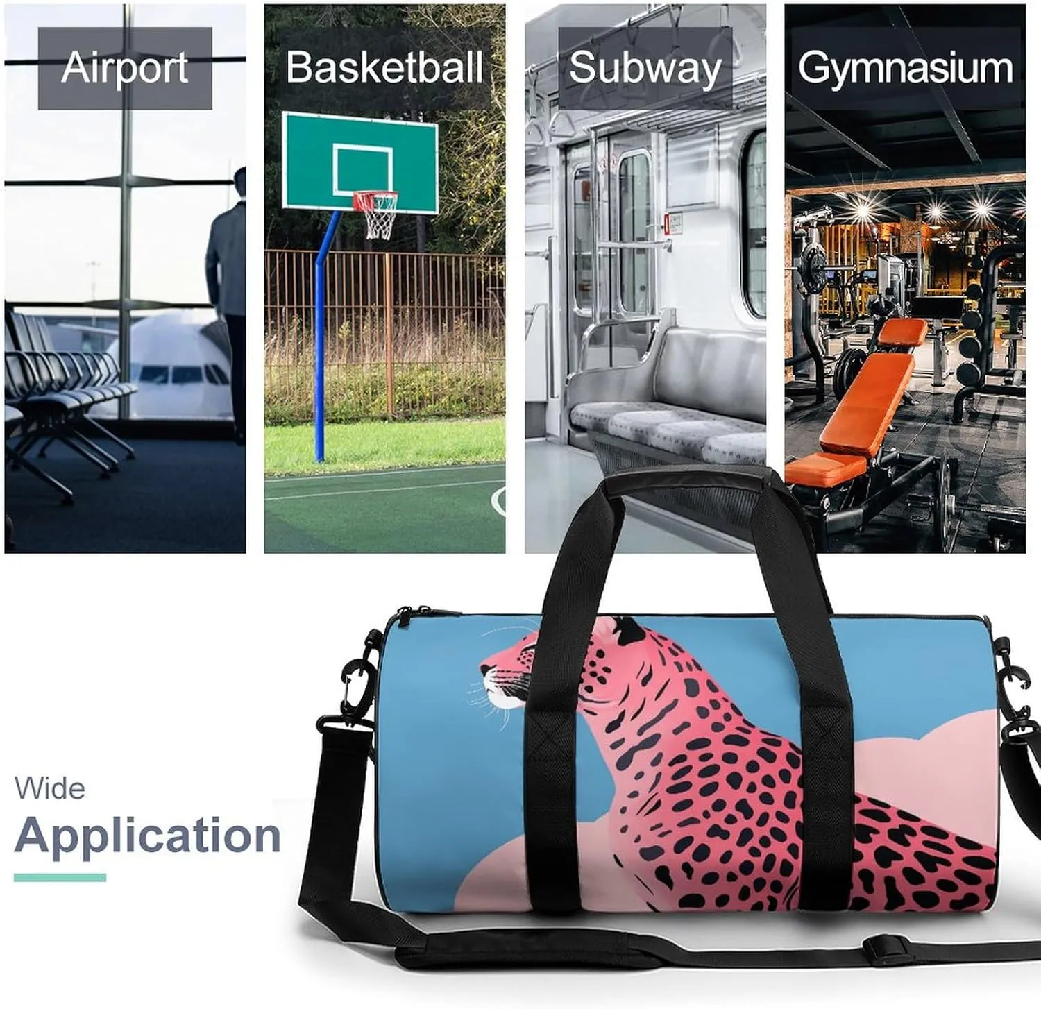 Travel Duffel Bag for Men And Women,Peach Style Cheetah Waterproof Sports Fitness Bag Portable Travel Duffel Bag, 17.7in/9in/9in