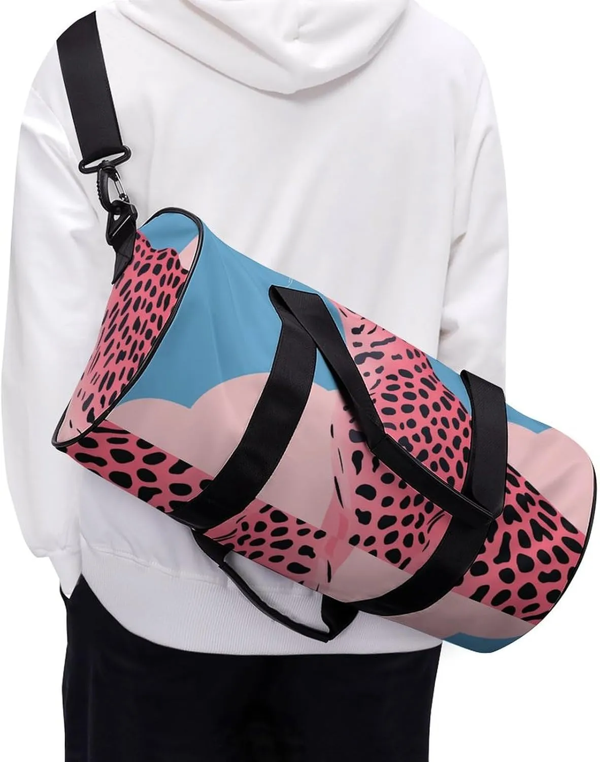 Travel Duffel Bag for Men And Women,Peach Style Cheetah Waterproof Sports Fitness Bag Portable Travel Duffel Bag, 17.7in/9in/9in
